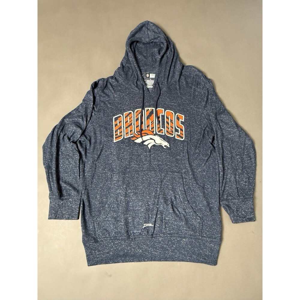 NFL Denver Broncos Zubaz lightweight hoodie Navy Blue Heather Womenโs XL